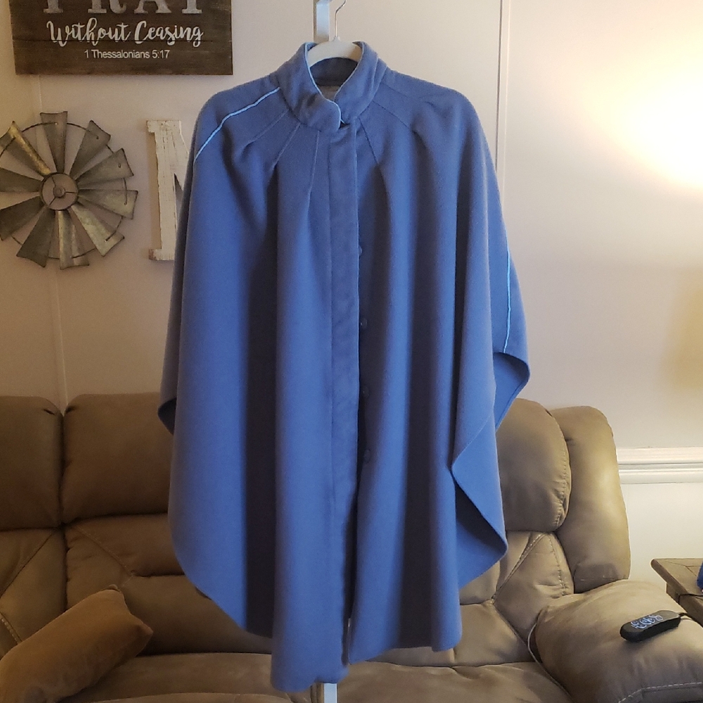 Harrods Wool Cashmere Cape Coat Cloak Wrap Made in Ireland Light Blue Women's M